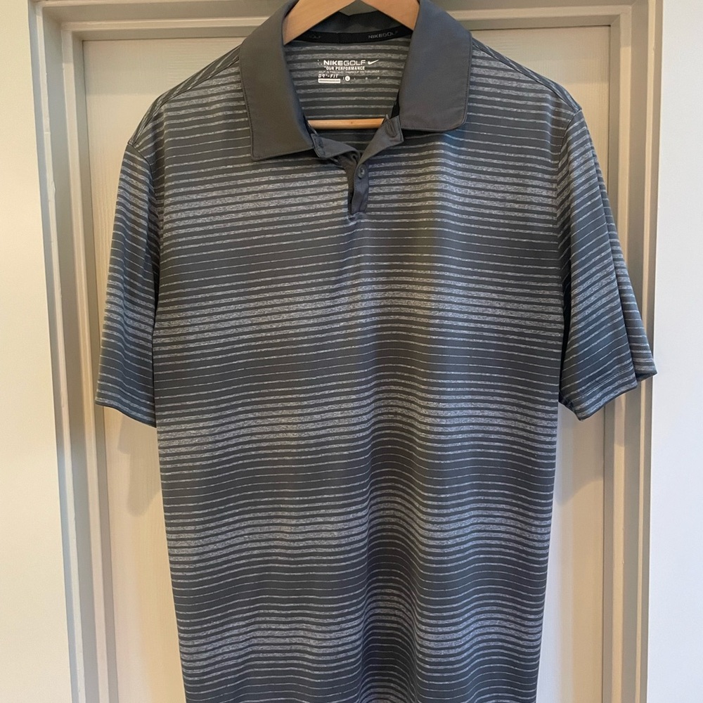 Nike Men's Charcoal Striped Polo Shirt